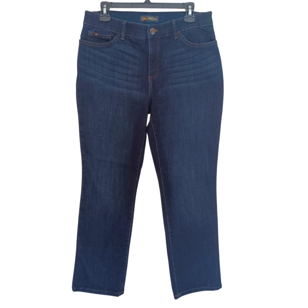 Lee Straight Leg Jeans Womens 12 Short Dark Blue Flex Motion Mid Rise Denim